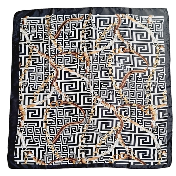 Satin square scarf Equestrian bridle Horse black white retro hair neck 💖2/$30 - Picture 13 of 14